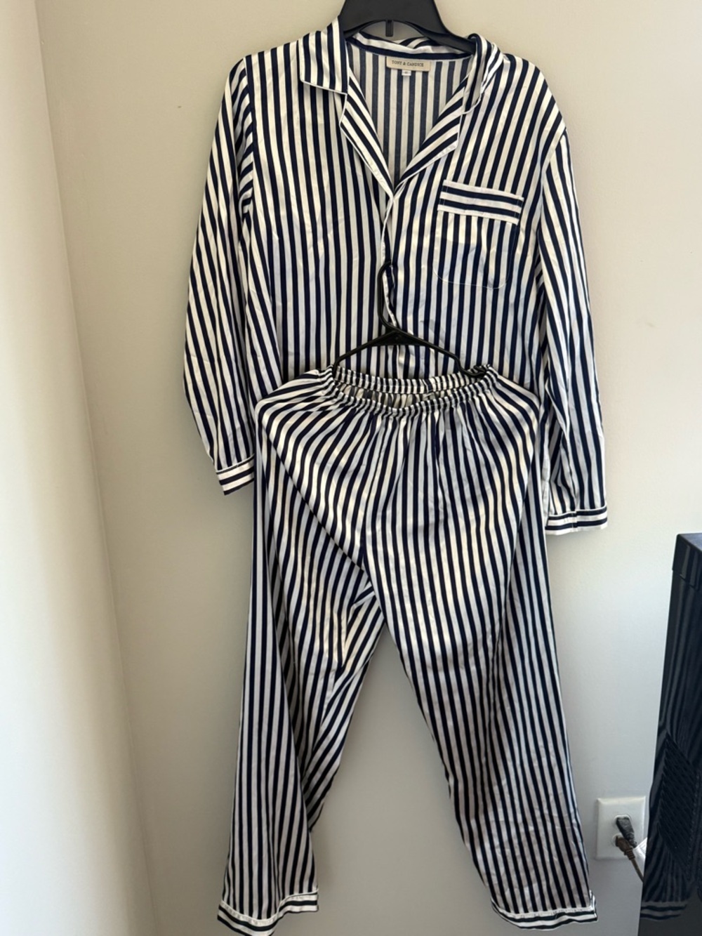 Striped Navy & White Pajama-style Jogger Set